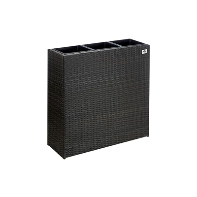 GARTENFREUDE, Portavaso in polyrattan da interni ed esterni, con 3 vasetti in plastica, colore: Grigio scuro, 76 x 26 x 73 cm