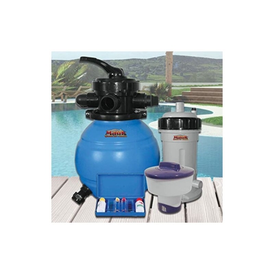 Mauk 1601 Sistema di filtraggio a sabbia 90 W con distributore di cloro e kit di test, 12 L