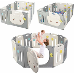 14 Pezzi Box per Bambini Pieghevole Barriera di Sicurezza Pieghevole con Porta Parco Giochi Sicurezza Con Design del Gioco precio
