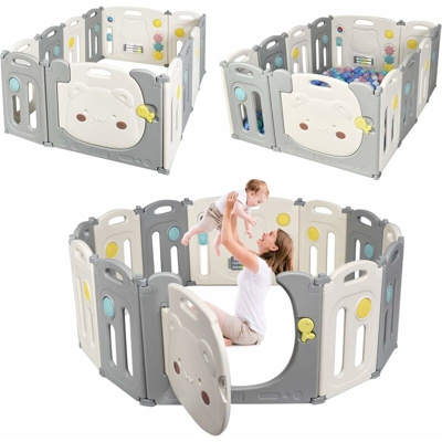 14 Pezzi Box per Bambini Pieghevole Barriera di Sicurezza Pieghevole con Porta Parco Giochi Sicurezza Con Design del Gioco