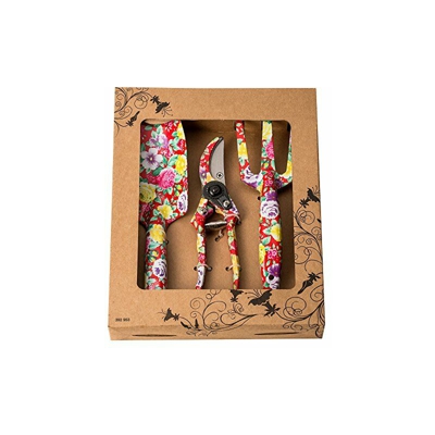 Set di 3 attrezzi da giardino in alluminio con stampa floreale â cazzuola, coltivatore, cesoie da potatura e squisito imballaggio, set regalo per
