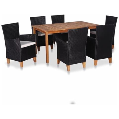 Set Da Pranzo Esterni 7 Pz Polyrattan E Legno Massello D'acacia