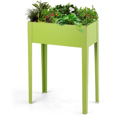Aiuola in metallo, fioriera con gambe, fioriera da giardino con fori di drenaggio e ventilazione, robusta e antiruggine, per frutta ed erbe, Verde