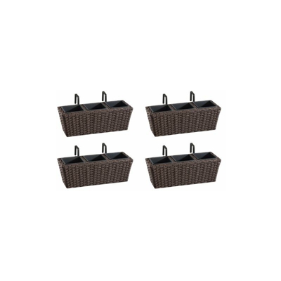 Cassetta da giardino in polyrattan, incl. agganci e 3 elementi in plastica, moca 4 pezzi, 47 x 17 x 15 cm