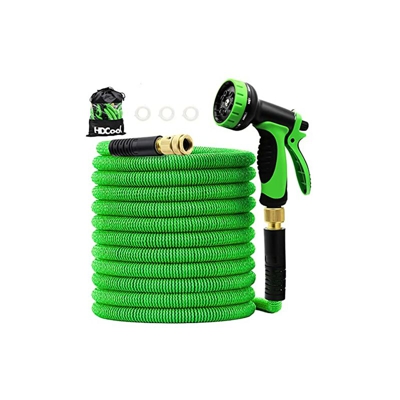 HDCOOL Tubo flessibile da giardino 15 m/50 FT, 10 motivi, tubo flessibile espandibile da giardino con doppio nucleo in lattice, connettore in rame da