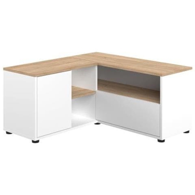 Mobile Tv Ad Angolo Con 2 Ante - Decoro Rovere E Bianco - L 90 X P 90 X H 45 Cm - Symbiosys