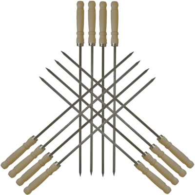 CLT Spiedini per barbecue in acciaio inox con manico in legno, riutilizzabili, per Schaschlik, bistrot e kebab BBQ, 12 pezzi