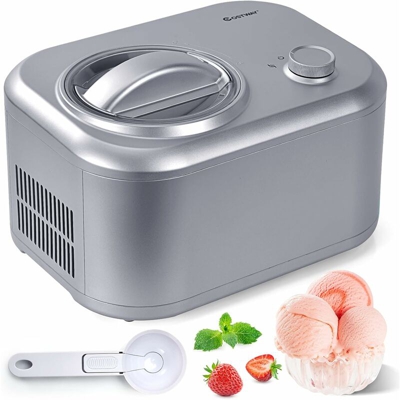 Gelatiera con compressore autorefrigerante 100W, 1L, macchina per gelato e sorbetti, ice cream maker, 3 modalità, 35,5 x 26 x 23 cm (Argento)
