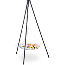 Griglia Treppiede, Grill da 52 cm, Struttura in Acciaio, Barbecue Sospeso Regolabile, 151x100 cm, Nero-Argento en oferta