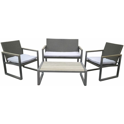 Set Giardino Egeo Esterno Alluminio E Simil Rattan 1 Divano 2 Poltroen E 1 Tavolino