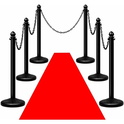 Divisore di Sicurezza in Plastica, Set di 6 Colonnine con 5 Catene Smontabili, Base Rotonda, Barriera di Sicurezza, per Controllare la Folla,