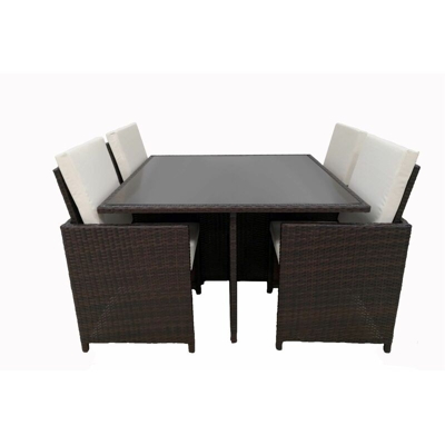 Tavolo NOEMI colore Testa di Moro garden 5 pezzi poltrone richiudibili tavolo giardino poltrona struttura metallo rivestito Simil Rattan