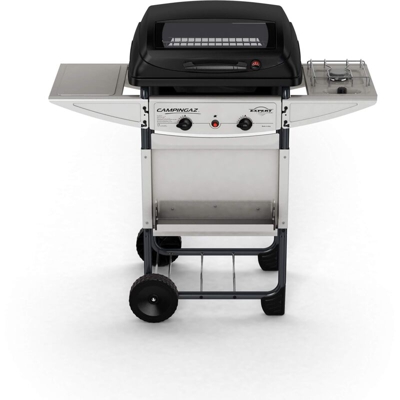 Campingaz Expert Deluxe Pietre Laviche, Grill Barbecue Compatto a Gas con 2 Bruciatori, Potenza 7 kW, Cavo in Acciaio Cromato, 2 Ripiani Laterali