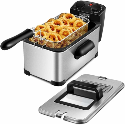 Goplus - Friggitrice Professionale 3Lcon Cestello, Friggitrice per Uso Commerciale e Domestico, Cestello Estraibile con Manico Lungo, in Acciaio