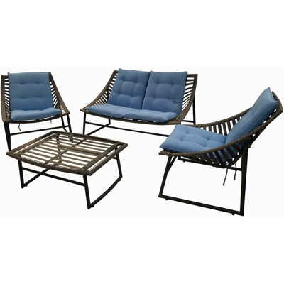 Set Giardino Sky Salotto Esterno Alluminio E Simil Rattan 1 Divano 2 Poltrone E 1 Tavolino