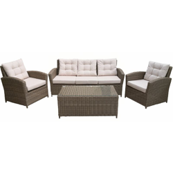 Set Giardino Simil Rattan Da Estreno Color Caffe' Con Cuscini Beige Divano Tre Posti Poltrone Tavolino - Modello Rose Garden características