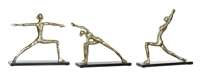 Statua Decorativa DKD Home Decor Alluminio Legno MDF Yoga (3 pcs) (33 x 10 x 35 cm) (35 x 10 x 33 cm) (33 x 10 x 28 cm)