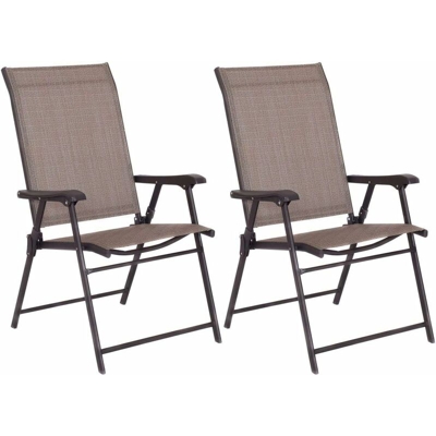 Set 2 Sedie da Giardino, 2 Sdraio Pieghevoli con Braccioli, Poltrona Portatile per Spiaggia e Balcone, Marrone, 68x59,5x98 cm