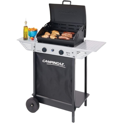 Campingaz Xpert - Barbecue a gas, 100 l, con due bruciatori compatti, potenza 7,1 kW, griglia a griglia, 2 comodini ausiliari e carrello in acciaio