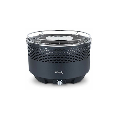 H.Koenig RIO440 - Barbecue a carbonella, portatile, rotondo, in acciaio inox, senza fumo, ideale per giardino, esterno, picnic, campeggio, grigliate