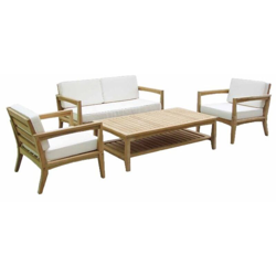 Salottino Bandung 2 Posti In Legno Teak Con Divano, 2 Poltrone Tavolino en oferta