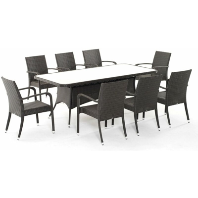 Set Ibiza composto da Tavolo 200 cm e 6 poltrone colore caffe piano in vetro
