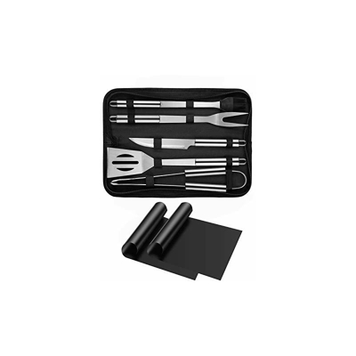 Set di utensili per barbecue, 7 pezzi in acciaio inox, accessori per barbecue con custodia per il trasporto, set di utensili da barbecue per
