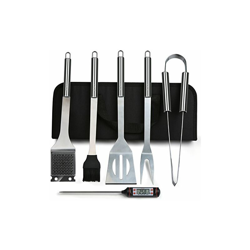Bify - Set di posate per barbecue con custodia, 6 in 1, + termometro da barbecue, in acciaio inox e alluminio características