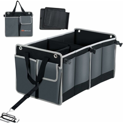 Goplus - Borse per Bagagliaio Auto, Bagagliaio Auto, Pieghevole e Resistente, 2 Scomparti, 10 Tasche, Grigio e Nero, 2 Cinghie di Fissaggio, 66 x 36 precio