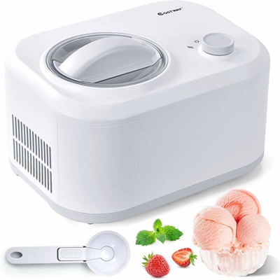 Gelatiera con compressore autorefrigerante 100W, 1L, macchina per gelato e sorbetti, ice cream maker, 3 modalità, 35,5 x 26 x 23 cm (Bianco)