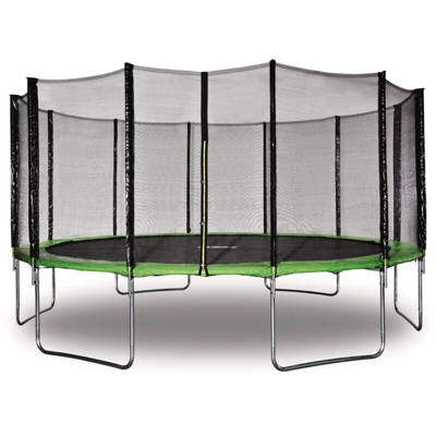 Trampolino Yoopi - Ø 4,90 m - Verde - Con rete + scala + copertura + kit di ancoraggio