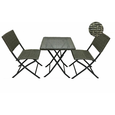 Set Giardino Bistrot Tavolino e 2 Sedie in Metallo e Simil Rattan colore Antracite