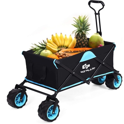 Carrello Pieghevole con Grande Capacità Carrello da Trasporto con 4 Ruote Carrello Vagone da Spiaggia