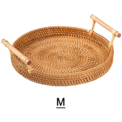 Vassoio da portata intrecciato con cesto di pane rotondo in rattan con manici per cene con cracker, colazione al caffe (S / M),Khaki M en oferta