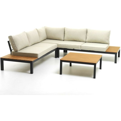 Set Sofa Lounge ad angolo mod. Beverly bianco polywood colore teak M094902-38