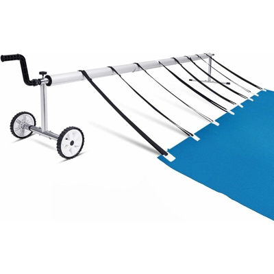 Avvolgitore da Piscina in Lega di Alluminio con Due Ruote con Lunghezza Regolabile da 150cm a 570 cm