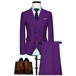 Abito Formale Classico Casual Da Uomo Slim Fit Da Uomo [3 Pezzi Viola / Asiatico 3xl 60-75kg] precio