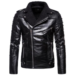 Giacca Di Pelle Bomber Da Motociclista, Colletto Rovesciato Autunnale Da Uomo Vestibilità Slim, Cappotti Maschili [ b066 / 5xl] en oferta