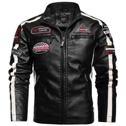 Giacche Retrò Da Uomo In Pu Vestibilità Slim, Capispalla Da Moto Caldo Bomber Militare Cappotto Esterno [ kh188 Nero / Xxl] precio
