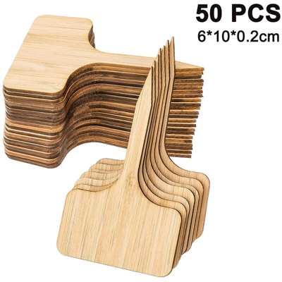 50 pezzi di cartelli per piante bambù, etichetta a forma di T per tappi per piante etichette adesive per vivai coltivazione di piante piante