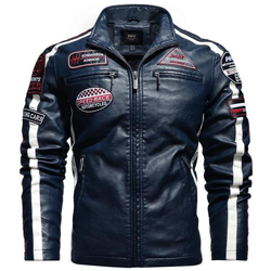Giacche Retrò Da Uomo In Pu Vestibilità Slim, Capispalla Da Moto Caldo Bomber Militare Cappotto Esterno [ kh188 Blu / Xl] en oferta