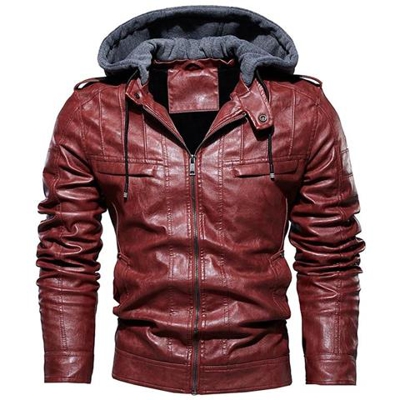 Giacca Da Moto Vintage Da Uomo, Cappotto Spesso In Pelle Bomber In Pile Da Uomo [ ddt24 Rosso Vino / M]