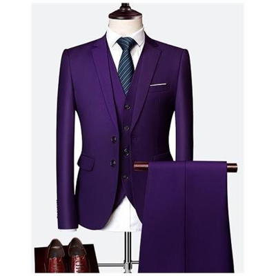 Abito Formale Di Fascia Alta Classico Sottile Da Uomo D' affari [ set 3 Pezzi Viola / Asia 5xl (80-90kg) ]