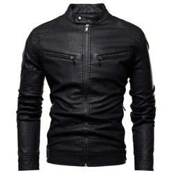 Giacca Da Uomo Autunnale, Abiti Sportivi Da Uomo Con Colletto Alla Coreana In Pelle Pu Slim Retrò Invernale, Cappotto Bomber [ ddt77black / Xs] características