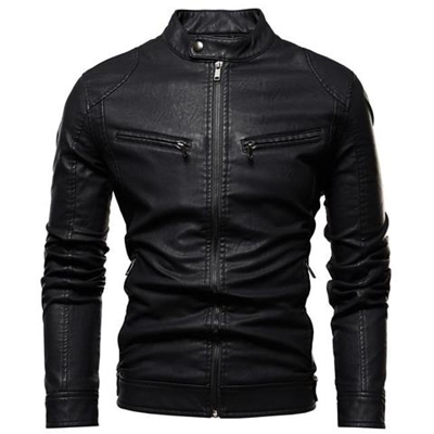 Giacca Da Uomo Autunnale, Abiti Sportivi Da Uomo Con Colletto Alla Coreana In Pelle Pu Slim Retrò Invernale, Cappotto Bomber [ ddt77black / Xs]