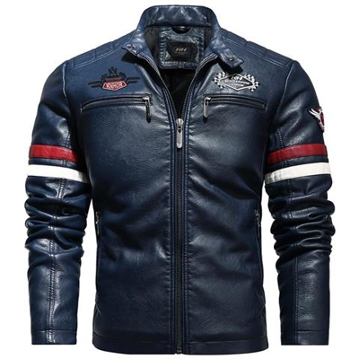 Giacche Retrò Da Uomo In Pu Vestibilità Slim, Capispalla Da Moto Caldo Bomber Militare Cappotto Esterno [ kh178 Blu / M]