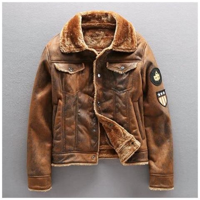 Giacca Da Uomo In Pu, Spesso Caldo Bomber Militare In Pelle Tattica Outwear Da Uomo, Cappotto In Pelliccia Di Pile [ mgh01 Marrone / Xxxl]