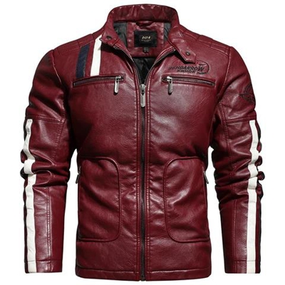 Giacche Retrò Da Uomo In Pu Vestibilità Slim, Capispalla Da Moto Caldo Bomber Militare Cappotto Esterno [ kh168 Rosso / Xl]