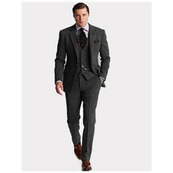 Cappotto Pantalone Tweed Abiti Da Uomo Su Misura Formali, Vestibilità Invernale Slim, Giacca Da Smoking Masculino + Gilet + Pantaloni [ grigio / Xxxl] en oferta