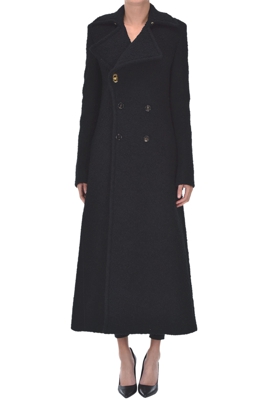 Bouclè double-breasted long coat
